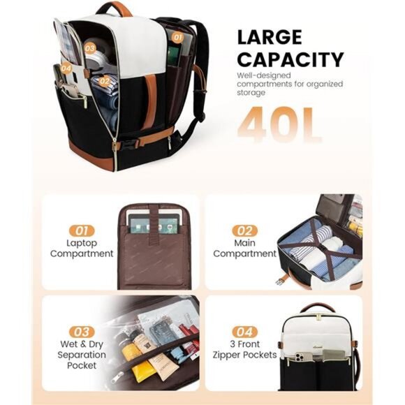 LOVEVOOK Travel Backpack for Women, TSA Carry On Backpack Flight Approved